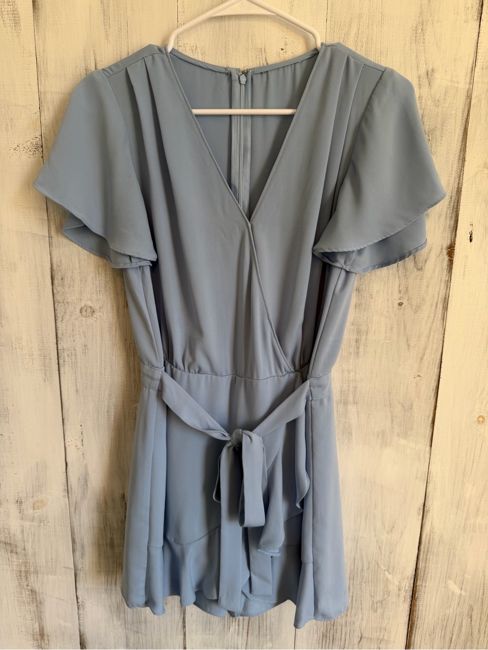 Light Blue Flutter Sleeve Wrap Dress